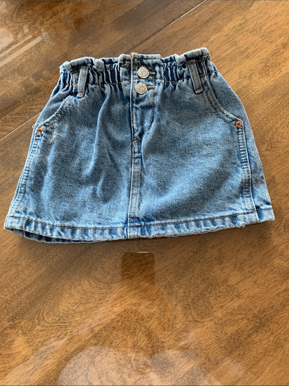 Zara Blue Elastic-Waist Denim Skirt with Front Buttons
